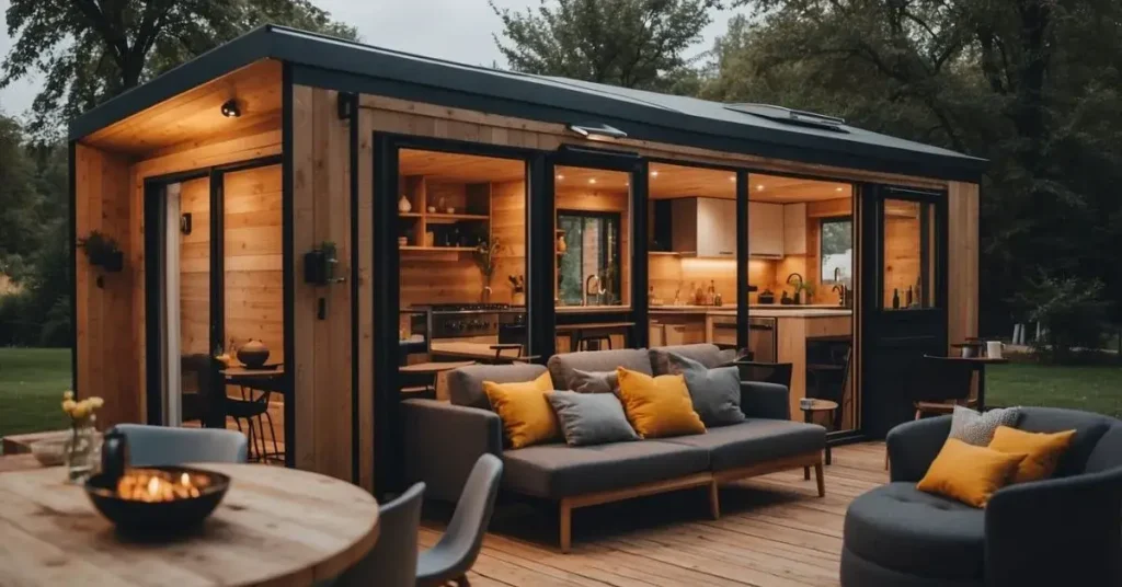 A tiny house with convertible furniture: a sofa that turns into a bed, a dining table that folds into a desk, and storage compartments hidden in every nook and cranny