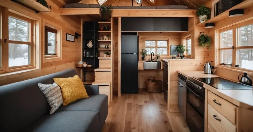 A tiny house with clever storage solutions, like built-in shelving, hidden compartments, and multi-functional furniture, maximizes small spaces